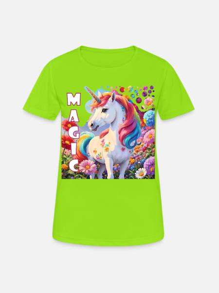 Zauberhaftes Einhorn in Regenbogenfarben Krafttier - Frauen T-Shirt atmungsaktiv - Neongrün