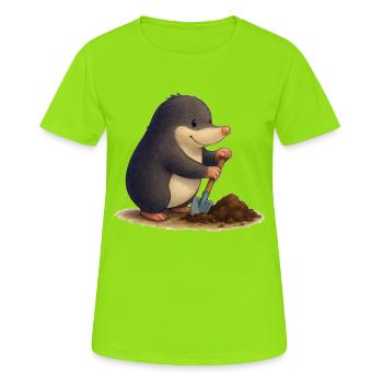Fleissiger Maulwurf mit Schaufel - Frauen T-Shirt atmungsaktiv - Neongrün - Vorne - AI Model Female 172 dark (172cm)
