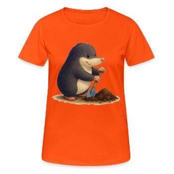 Fleissiger Maulwurf mit Schaufel - Frauen T-Shirt atmungsaktiv - Neonorange - Vorne - AI Model Female 172 dark (172cm)