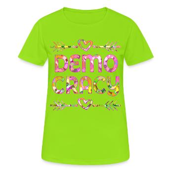PLANTS INCLUSION DEMOCRACY - Women's Breathable T-Shirt - neon green - Front - AI Model Female 172 dark (172cm)