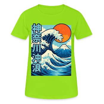 Big Wave Kanagawa Style BD - T-shirt respirant Femme - vert néon - Devant - AI Model Female 172 dark (172cm)