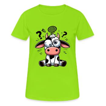 Drôle Vache Confuse Dessin Animé Yeux Écarquillés Maladroits - T-shirt respirant Femme - vert néon - Devant - AI Model Female 172 dark (172cm)