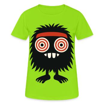 Zottel Monster mit Hypno-Augen - Frauen T-Shirt atmungsaktiv - Neongrün - Vorne - AI Model Female 172 dark (172cm)