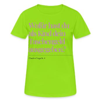 Question n° 4 sur l’enregistrement - T-shirt respirant Femme - vert néon - Devant - AI Model Female 172 dark (172cm)