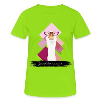 JvG Gans "Gons ehrlich? I mog di." - Frauen T-Shirt atmungsaktiv - Neongrün - Vorne - AI Model Female 172 dark (172cm)