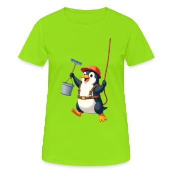 Pingouin nettoyant les vitres - Descente en rappel - T-shirt respirant Femme - vert néon - Devant - AI Model Female 172 dark (172cm)