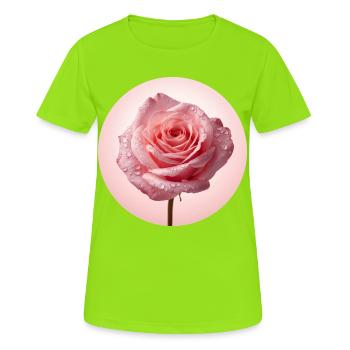 Roses roses délicates avec rosée - T-shirt respirant Femme - vert néon - Devant - AI Model Female 172 dark (172cm)