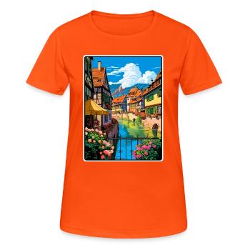 Colmar France Vintage Travel Poster Cityscape WPA - Women's Breathable T-Shirt - neon orange - Front - AI Model Female 172 dark (172cm)