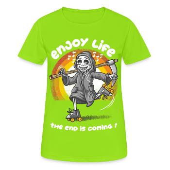Das Leben genießen - Frauen T-Shirt atmungsaktiv - Neongrün - Vorne - AI Model Female 172 dark (172cm)