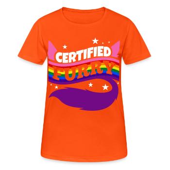 Certified furry - Frauen T-Shirt atmungsaktiv - Neonorange - Vorne - AI Model Female 172 dark (172cm)