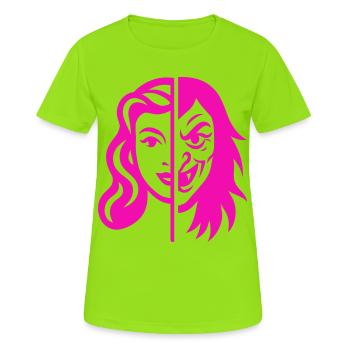 Contraste du visage divisé - T-shirt respirant Femme - vert néon - Devant - AI Model Female 172 dark (172cm)