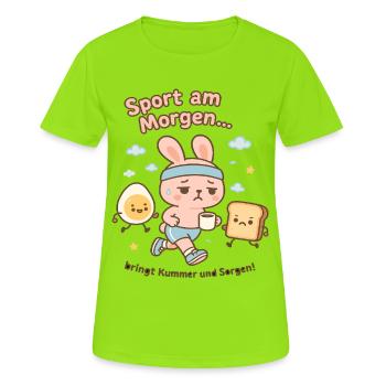 Morgen-Sport Hoppelbunny Cartoon - Frauen T-Shirt atmungsaktiv - Neongrün - Vorne - AI Model Female 172 dark (172cm)