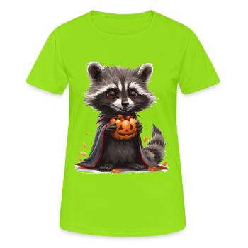 Waschbaer Halloween Kürbisfreude - Frauen T-Shirt atmungsaktiv - Neongrün - Vorne - AI Model Female 172 dark (172cm)