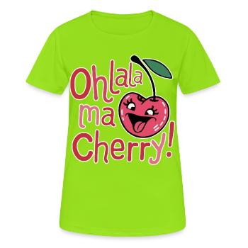Ohlala Ma Kirsche Design Niedliches Mädchen Kirsche - Frauen T-Shirt atmungsaktiv - Neongrün - Vorne - AI Model Female 172 dark (172cm)