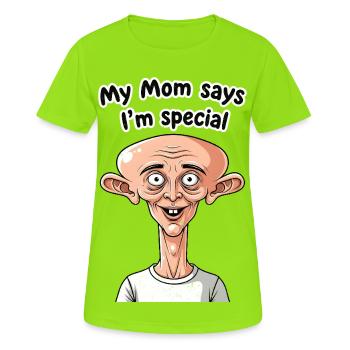 Mutti sagt, ich bin besonders - Frauen T-Shirt atmungsaktiv - Neongrün - Vorne - AI Model Female 172 dark (172cm)