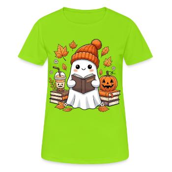 Herbstlese Geist mit Kürbis - Frauen T-Shirt atmungsaktiv - Neongrün - Vorne - AI Model Female 172 dark (172cm)