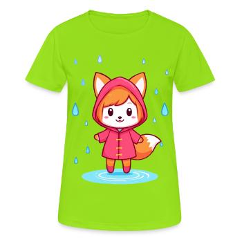 Kleiner Chibi-Fuchs im Regenmantel - Frauen T-Shirt atmungsaktiv - Neongrün - Vorne - AI Model Female 172 dark (172cm)