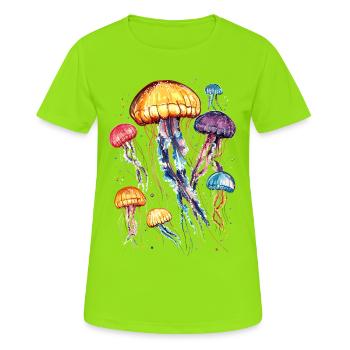 Méduse Méduse de feu Méduse Méduse mignonne - T-shirt respirant Femme - vert néon - Devant - AI Model Female 172 dark (172cm)