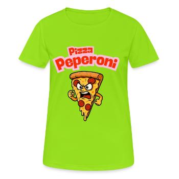 Caricature de pizza au pepperoni en colère - T-shirt respirant Femme - vert néon - Devant - AI Model Female 172 dark (172cm)