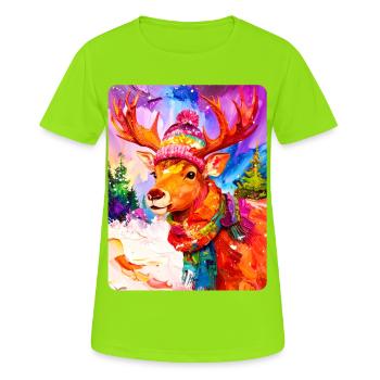 Renne avec chapeau à pompon - T-shirt respirant Femme - vert néon - Devant - AI Model Female 172 dark (172cm)