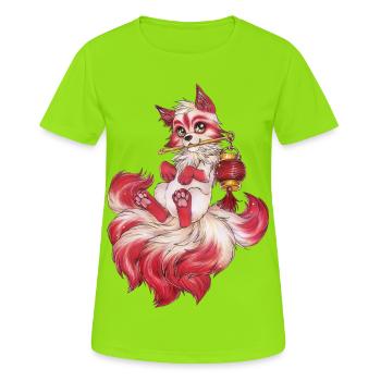 Kitsune avec lanterne renard japonais fantôme - T-shirt respirant Femme - vert néon - Devant - AI Model Female 172 dark (172cm)
