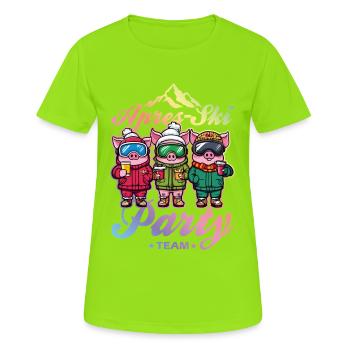 Après Ski Party Team Pistensau - Women's Breathable T-Shirt - neon green - Front - AI Model Female 172 dark (172cm)