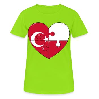 Puzzle Heart Flag Fusion - Women's Breathable T-Shirt - neon green - Front - AI Model Female 172 dark (172cm)