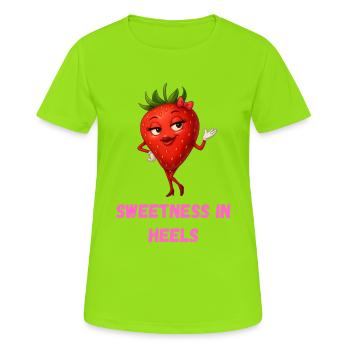 Caricature mignonne de fraise en talons hauts - T-shirt respirant Femme - vert néon - Devant - AI Model Female 172 dark (172cm)
