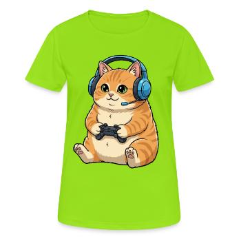 Gamer cat with headset - Women's Breathable T-Shirt - neon green - Front - AI Model Female 172 dark (172cm)