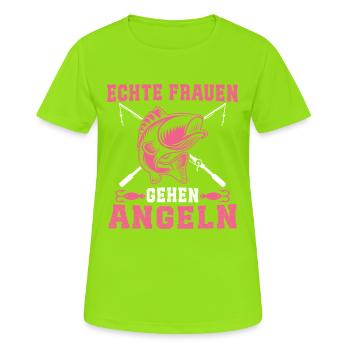 Echte Frauen Gehen Angeln  - Frauen T-Shirt atmungsaktiv - Neongrün - Vorne - AI Model Female 172 dark (172cm)