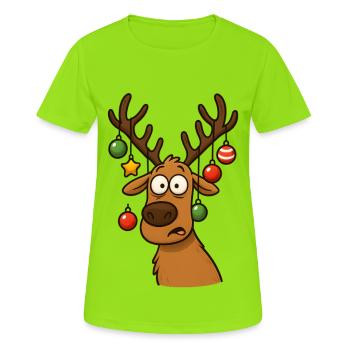 Cerf Rudolph Joyeux Noël doux - T-shirt respirant Femme - vert néon - Devant - AI Model Female 172 dark (172cm)