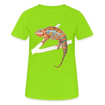orange türkises Chamäleon Chamaeleon zeylandicus - Frauen T-Shirt atmungsaktiv - Neongrün - Vorne - AI Model Female 172 dark (172cm)