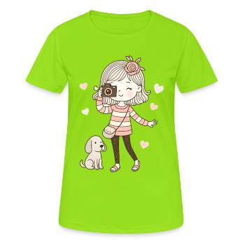 Niedliches Foto-Mädchen mit Hund - Frauen T-Shirt atmungsaktiv - Neongrün - Vorne - AI Model Female 172 dark (172cm)
