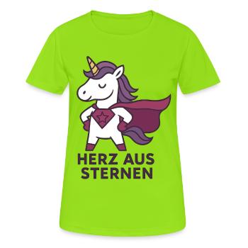Herz aus Sternen, Einhorn Superheldin - Frauen T-Shirt atmungsaktiv - Neongrün - Vorne - AI Model Female 172 dark (172cm)