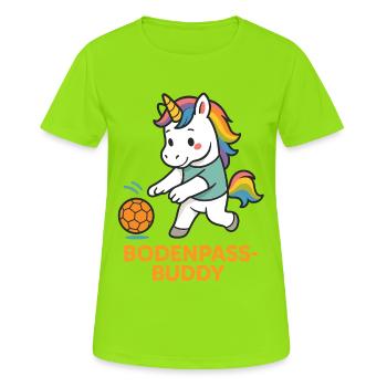 Passe au sol du Handball Unicorn, maillot de Buddy - T-shirt respirant Femme - vert néon - Devant - AI Model Female 172 dark (172cm)