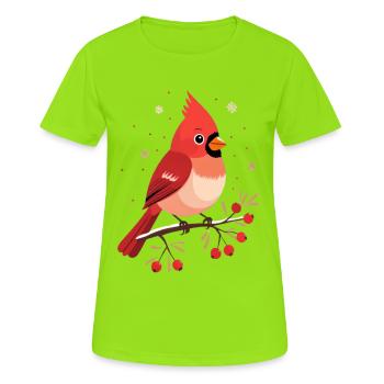 Winter Kardinal auf Zweig - Frauen T-Shirt atmungsaktiv - Neongrün - Vorne - AI Model Female 172 dark (172cm)