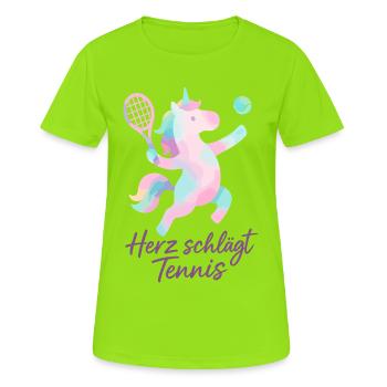 Heart Beats Tennis, Unicorn Love, Tournament - Women's Breathable T-Shirt - neon green - Front - AI Model Female 172 dark (172cm)