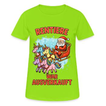 Reindeer a affiché complet Unicorn Christmas Drôle - T-shirt respirant Femme - vert néon - Devant - AI Model Female 172 dark (172cm)