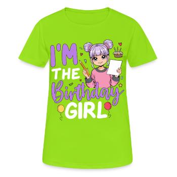 Je suis la fille d’anniversaire - T-shirt respirant Femme - vert néon - Devant - AI Model Female 172 dark (172cm)