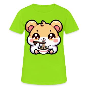Kawaii hamster eats ramen - Women's Breathable T-Shirt - neon green - Front - AI Model Female 172 dark (172cm)