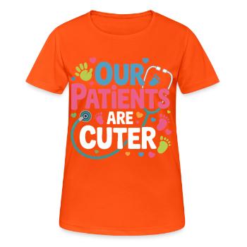 Unsere Patienten sind süßer - Frauen T-Shirt atmungsaktiv - Neonorange - Vorne - AI Model Female 172 dark (172cm)