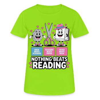 Nichts schlägt Lesen Cartoon Motiv - Frauen T-Shirt atmungsaktiv - Neongrün - Vorne - AI Model Female 172 dark (172cm)
