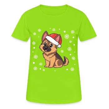 Chien Noël Cartoon chapeauté rouge - T-shirt respirant Femme - vert néon - Devant - AI Model Female 172 dark (172cm)