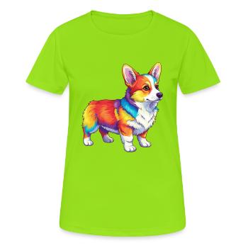 Buntes Corgi-Hund-Regenbogen-Pop-Art-Aquarell - Frauen T-Shirt atmungsaktiv - Neongrün - Vorne - AI Model Female 172 dark (172cm)