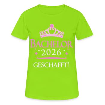 Bachelor 2026 Geschafft Krone - Frauen T-Shirt atmungsaktiv - Neongrün - Vorne - AI Model Female 172 dark (172cm)