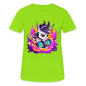 Neon DJ Bunny with Flame Colors - Women's Breathable T-Shirt - neon green - Front - AI Model Female 172 dark (172cm)