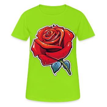 Rosenrote Cartoonrose Tau - Frauen T-Shirt atmungsaktiv - Neongrün - Vorne - AI Model Female 172 dark (172cm)