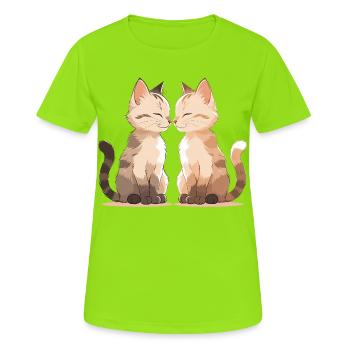 Katzenkuss Zweisamkeit - Frauen T-Shirt atmungsaktiv - Neongrün - Vorne - AI Model Female 172 dark (172cm)