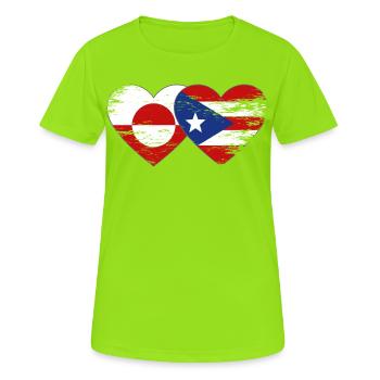 Groenland_Costa_Rica_Flagge_Herz_used - Frauen T-Shirt atmungsaktiv - Neongrün - Vorne - AI Model Female 172 dark (172cm)