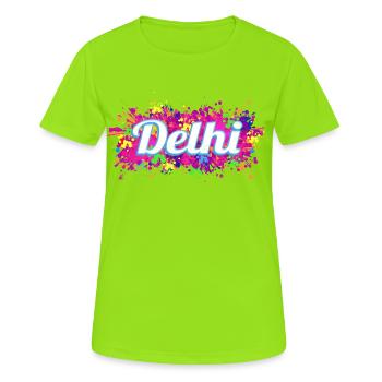 Souvenir de design aux couleurs colorées de Delhi en Inde - T-shirt respirant Femme - vert néon - Devant - AI Model Female 172 dark (172cm)